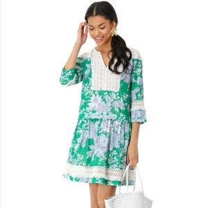 TUCKERNUCK Pippa Fringe Dress Blue and Green Floral with Lace Size XL